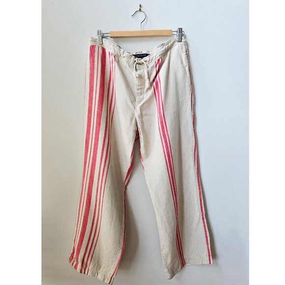 Ralph Lauren Blue Label Red Serape Striped Drawstring Wide Leg Linen Pants M 8 - Picture 1 of 6